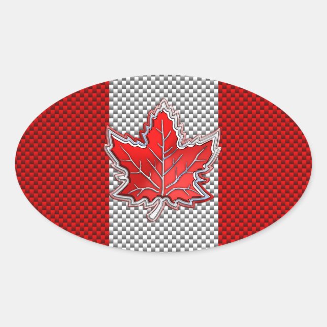 Canadian Red Maple Leaf in Carbon Fiber looks Oval Sticker (Front)