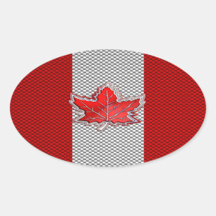 Canadian Red Maple Leaf in Carbon Fiber looks Oval Sticker