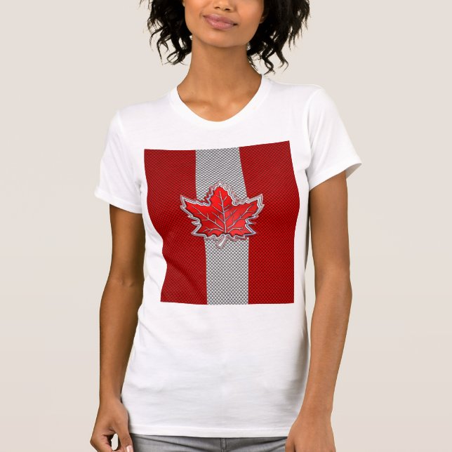 Canadian Red Maple Leaf in Carbon Fiber looks T-Shirt (Front)