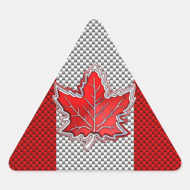 Canadian Red Maple Leaf in Carbon Fiber looks Triangle Sticker (Front)