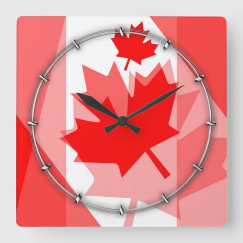 Canadian red Maple Leaf Layered Style CANADA Square Wall Clock