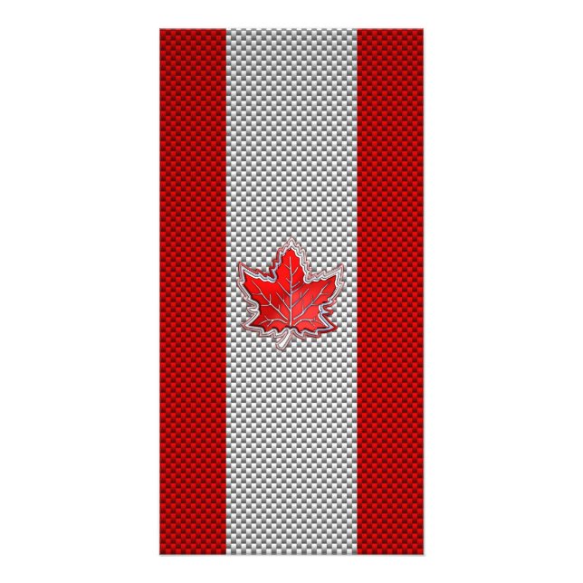 Canadian Red Maple Leaf on Carbon Fiber Print Card (Front)