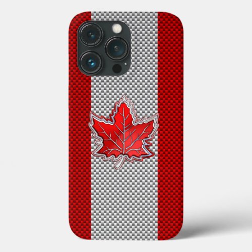Canadian Red Maple Leaf on Carbon Fiber Print iPhone 13 Pro Case