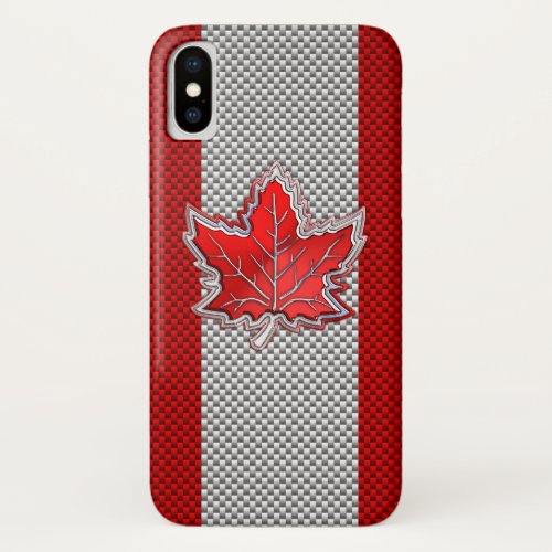 Canadian Red Maple Leaf on Carbon Fiber Print iPhone XS Case