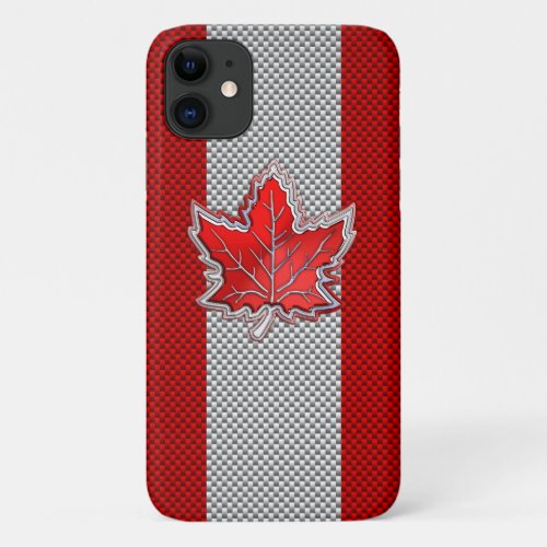 Canadian Red Maple Leaf on Carbon Fiber Print iPhone 11 Case