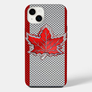 Canadian Red Maple Leaf on Carbon Fiber Print iPhone 14 Plus Case