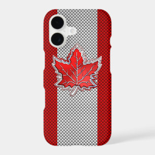 Canadian Red Maple Leaf on Carbon Fiber Print iPhone 17 Case