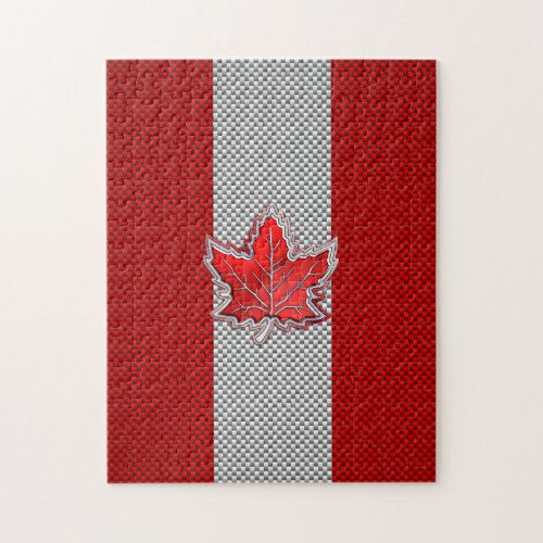 Canadian Red Maple Leaf on Carbon Fiber Print Jigsaw Puzzle