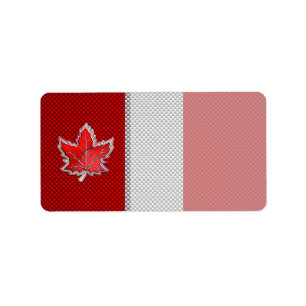 Canadian Red Maple Leaf on Carbon Fiber Print Label