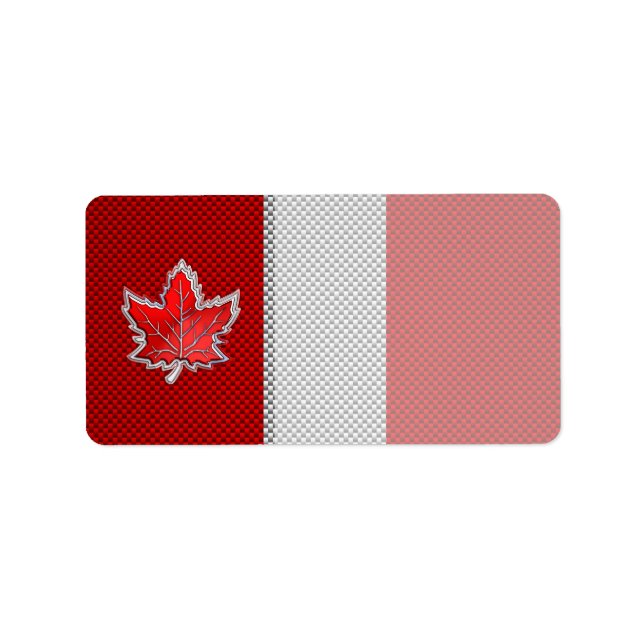 Canadian Red Maple Leaf on Carbon Fiber Print Label (Front)