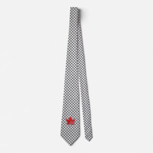 Canadian Red Maple Leaf on Carbon Fiber Print Tie