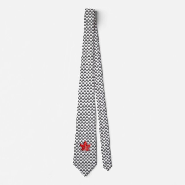 Canadian Red Maple Leaf on Carbon Fiber Print Tie (Front)