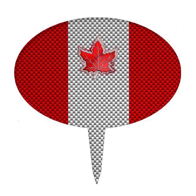 Canadian Red Maple Leaf on Carbon Fiber style Cake Topper (Front)