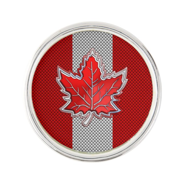 Canadian Red Maple Leaf on Carbon Fiber style Lapel Pin (Front)