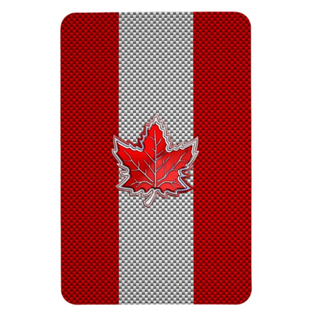 Canadian Red Maple Leaf on Carbon Fiber style Magnet (Vertical)