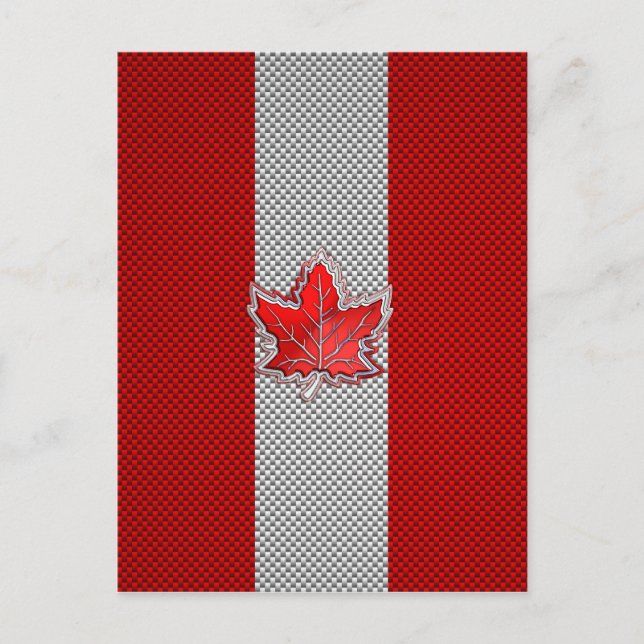 Canadian Red Maple Leaf on Carbon Fiber style Postcard (Front)