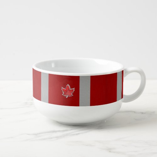 Canadian Red Maple Leaf on Carbon Fiber style Soup Mug