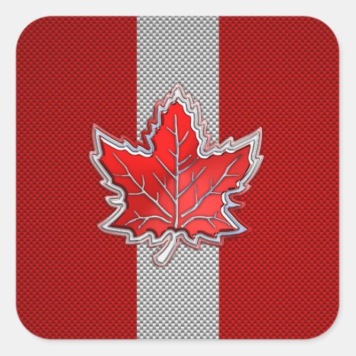 Canadian Red Maple Leaf on Carbon Fiber style Square Sticker