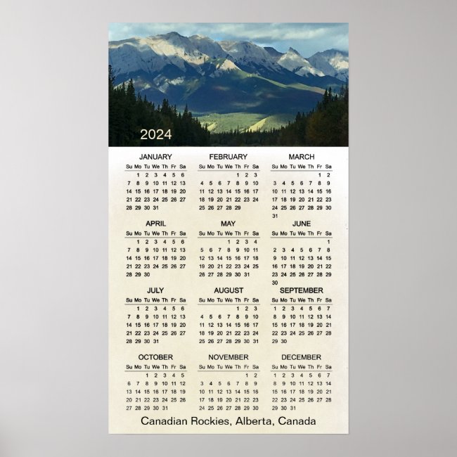 Canadian Rockies 2024 Wall Poster Calendar