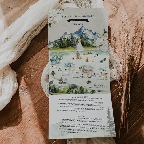 Canadian Rocky Mountains  Illustrated Wedding Tri_Fold Invitation