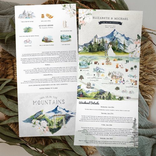 Canadian Rocky Mountains  Illustrated Wedding  Tri_Fold Invitation