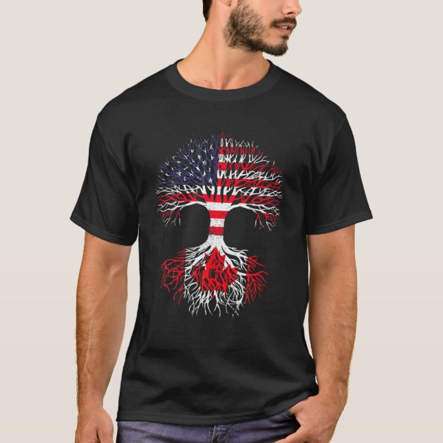 Canadian Roots American Grown Canada Flag T Men Wo T-Shirt (Front)