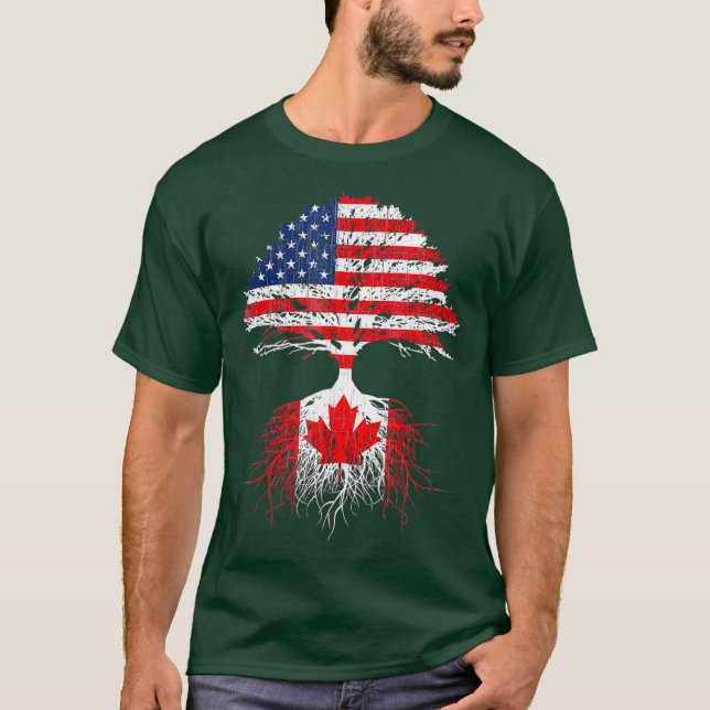 Canadian Roots American Grown Canada Flag Tshirt (Front)