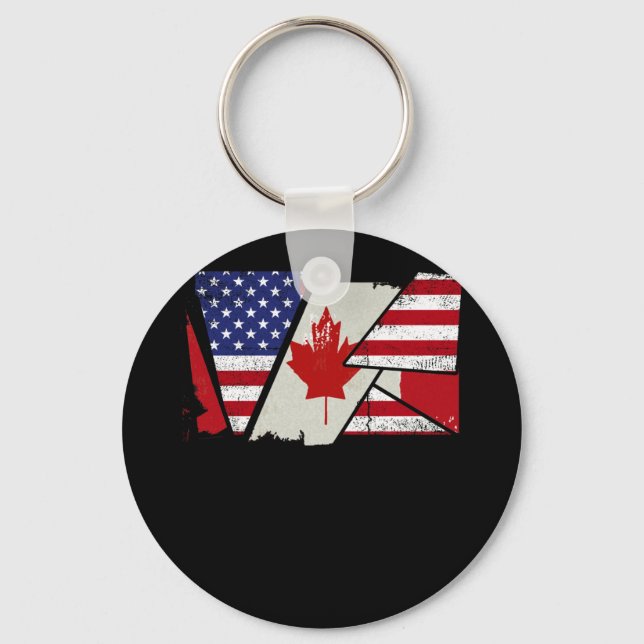 Canadian Roots Half American Flag Canada Keychain (Front)