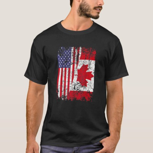 Canadian Roots Half American Flag Canada T_Shirt