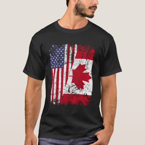 Canadian Roots Half American Flag Canada T_Shirt
