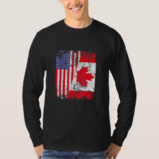 Canadian Roots Half American Flag Canada T-Shirt