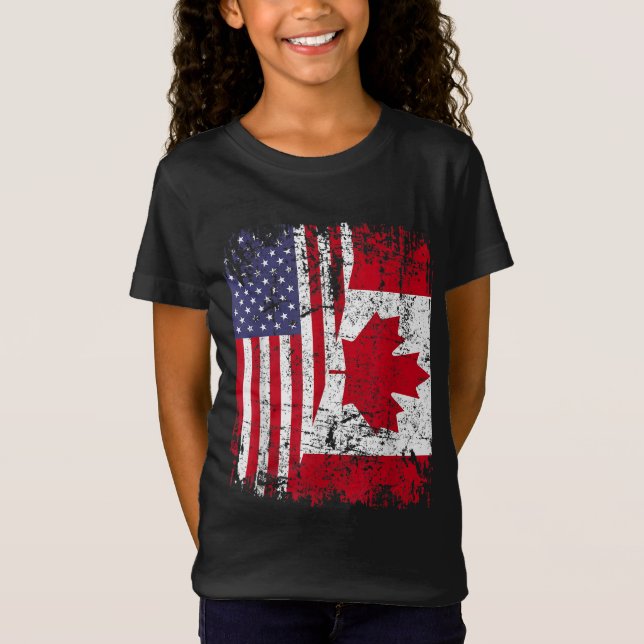 CANADIAN ROOTS Half American Flag CANADA T-Shirt (Front)