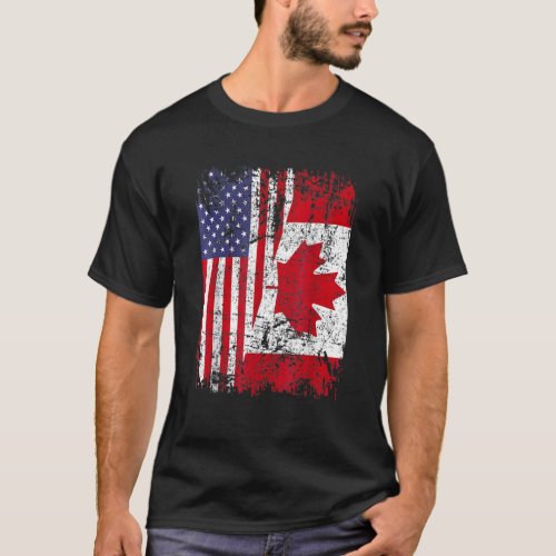 Canadian Roots Half American Flag Canada T_Shirt