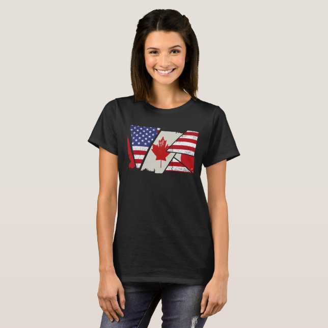 Canadian Roots Half American Flag Canada T-Shirt (Front Full)