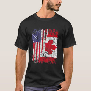 CANADIAN ROOTS Half American Flag CANADA T-Shirt