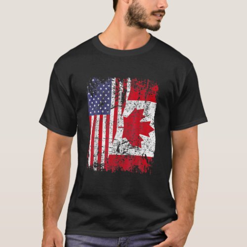 CANADIAN ROOTS Half American Flag CANADA T_Shirt