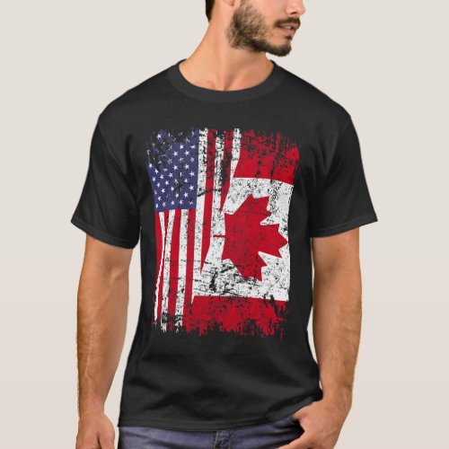 CANADIAN ROOTS  Half American Flag  CANADA T_Shirt
