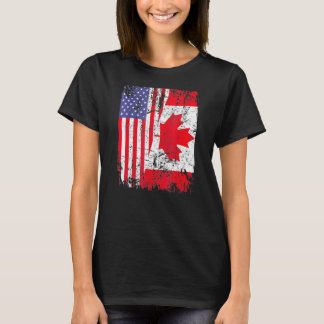 Canadian Roots Half American Flag Canada T-Shirt