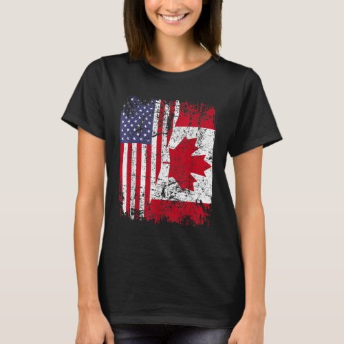 CANADIAN ROOTS Half American Flag CANADA T_Shirt