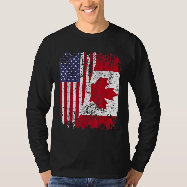 CANADIAN ROOTS Half American Flag CANADA T-Shirt (Front)