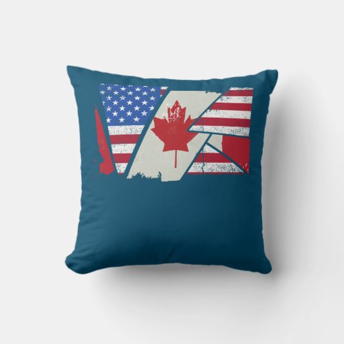 Canadian Roots Half American Flag Canada Throw Pillow