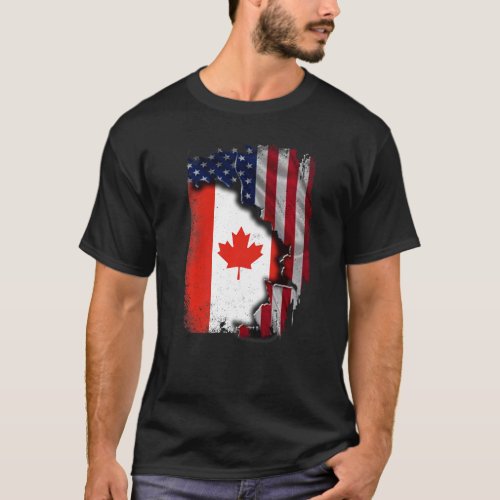 Canadian ROOTS Half American Flag Patrioitc Canada T_Shirt