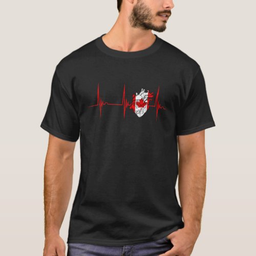 Canadian Roots Heartbeat EKG Pulse Canada Heart Ma T_Shirt