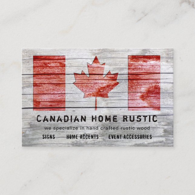 Canadian Rustic Wood Craft Work Theme Canad Flag Business Card (Front)