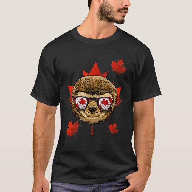 Canadian Sloth Maple Tree Leaf Canada Flag Lazy Sl T-Shirt (Front)