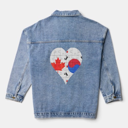 Canadian South Korean Flag Heart  Denim Jacket