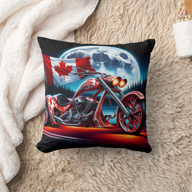 Canadian spirit rides at night on a custom chopper throw pillow (Blanket)