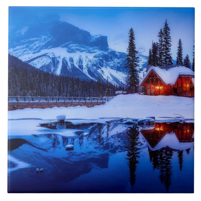 Canadian Sunset, landscape photo at dusk, Ceramic Tile (Front)