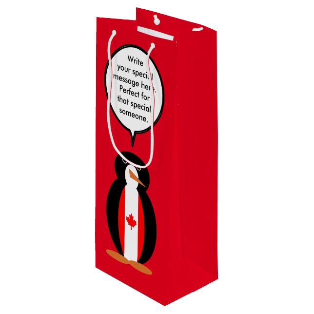 Canadian Talking Ms Penguin Personalized  Wine Gift Bag (Front Angled)