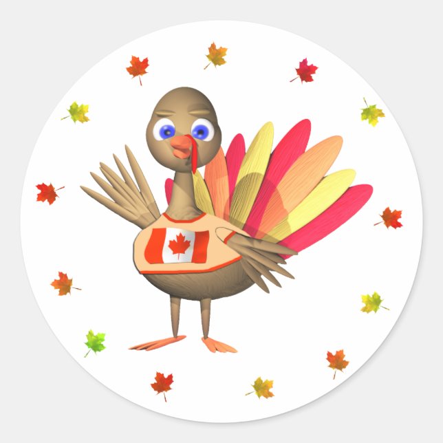 Canadian Thanksgiving Baby Turkey Classic Round Sticker (Front)